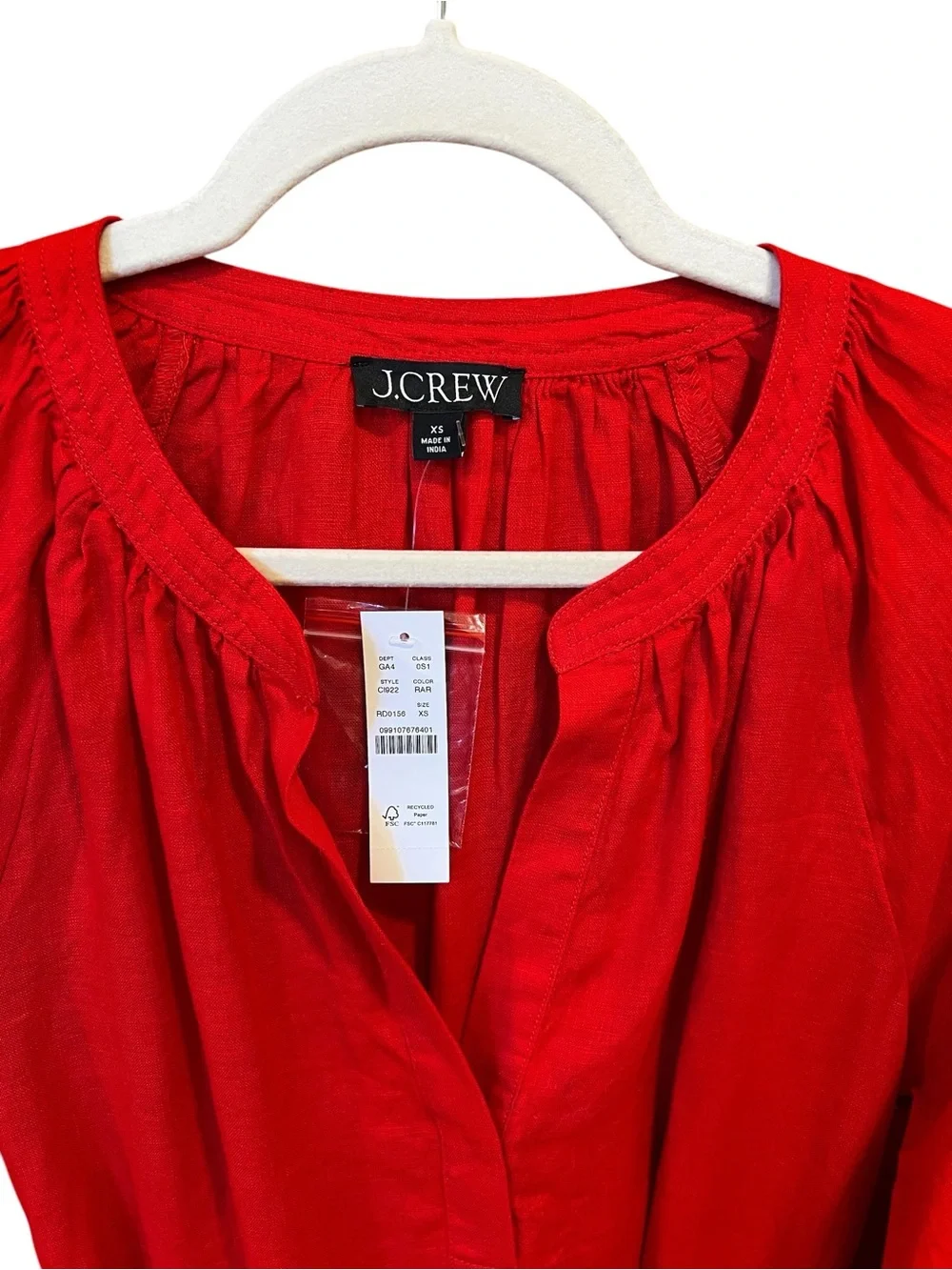 J. Crew Cabana Linen Long Sleeve Dress Red Size XS NWT Beach Resort Classic